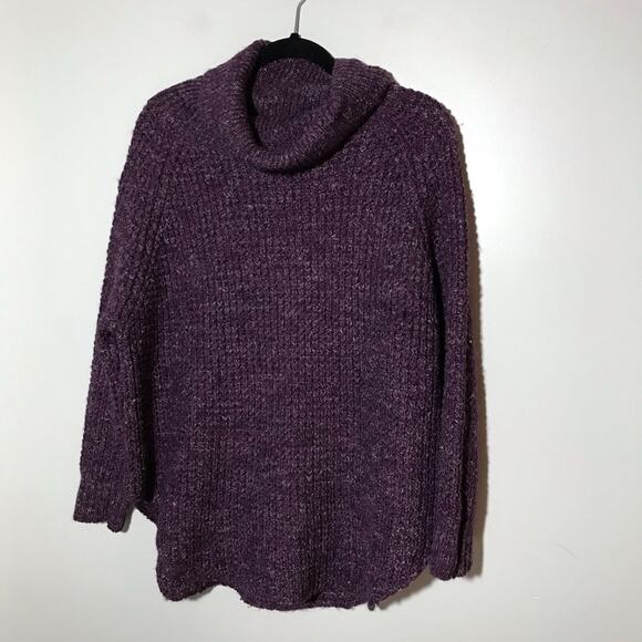 Free People S wool blend shaker knit purple sweater asymmetrical hem oversized - Picture 1 of 8